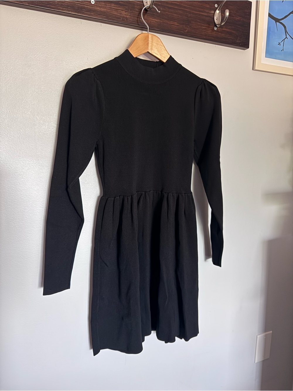 Zara Black Long-Sleeve Mock Neck Fit-and-Flare Dress